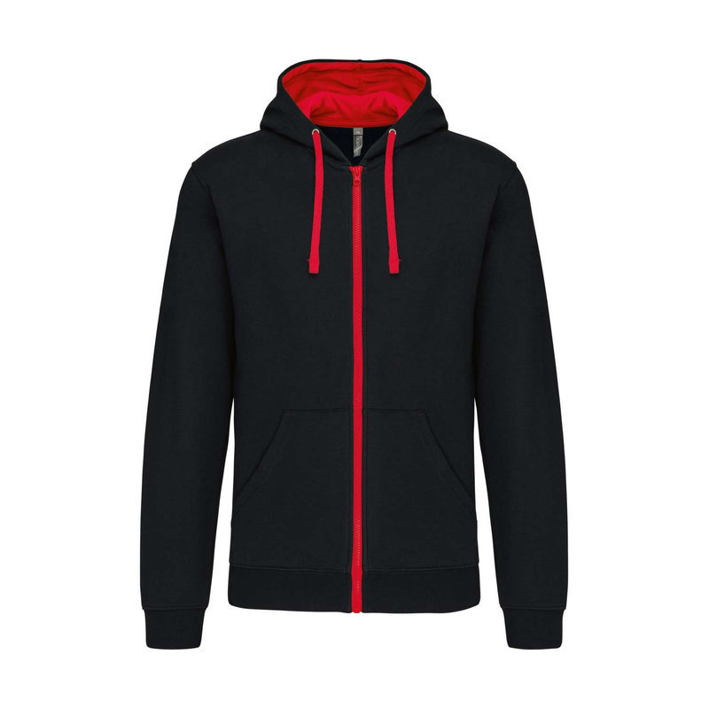 KA466 MEN'S CONTRAST HOODED FULL ZIP SWEATSHIRT