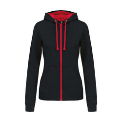KA467 LADIES’ CONTRAST HOODED FULL ZIP SWEATSHIRT