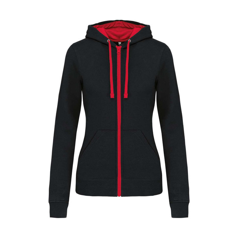 KA467 LADIES’ CONTRAST HOODED FULL ZIP SWEATSHIRT